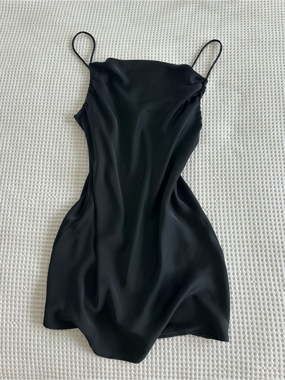 Black Satin Slip Dress with Spaghetti Straps